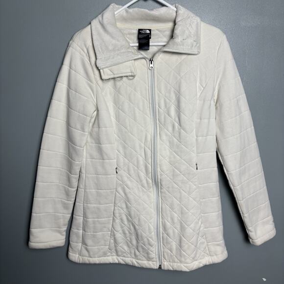 The North Face Jacket Caroluna Medium Gray Quilted Fleece Button Neck Pockets - Picture 1 of 14